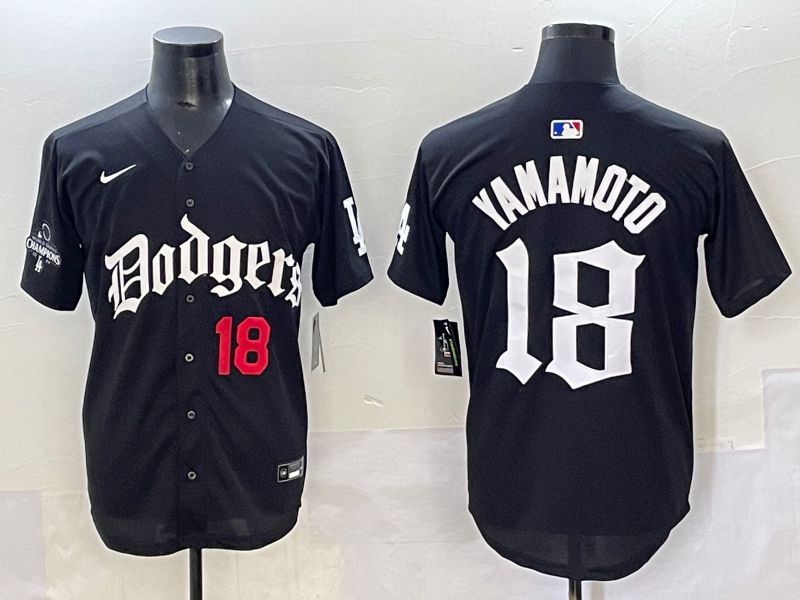 Men 2025 Los Angeles Dodgers #18 Yamamoto Black Seventh generation Joint Name Nike MLB Jersey style 4